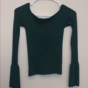 Off the shoulder green ribbed top